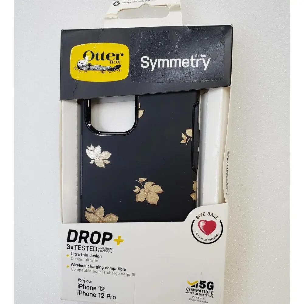 OtterBox Symmetry Series Case for Apple iPhone 12 & 12 Pro Gold Floral Black